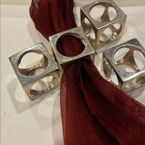 SET/4 chunky, silver, cube-shaped napkins holders or napkin rings weighted